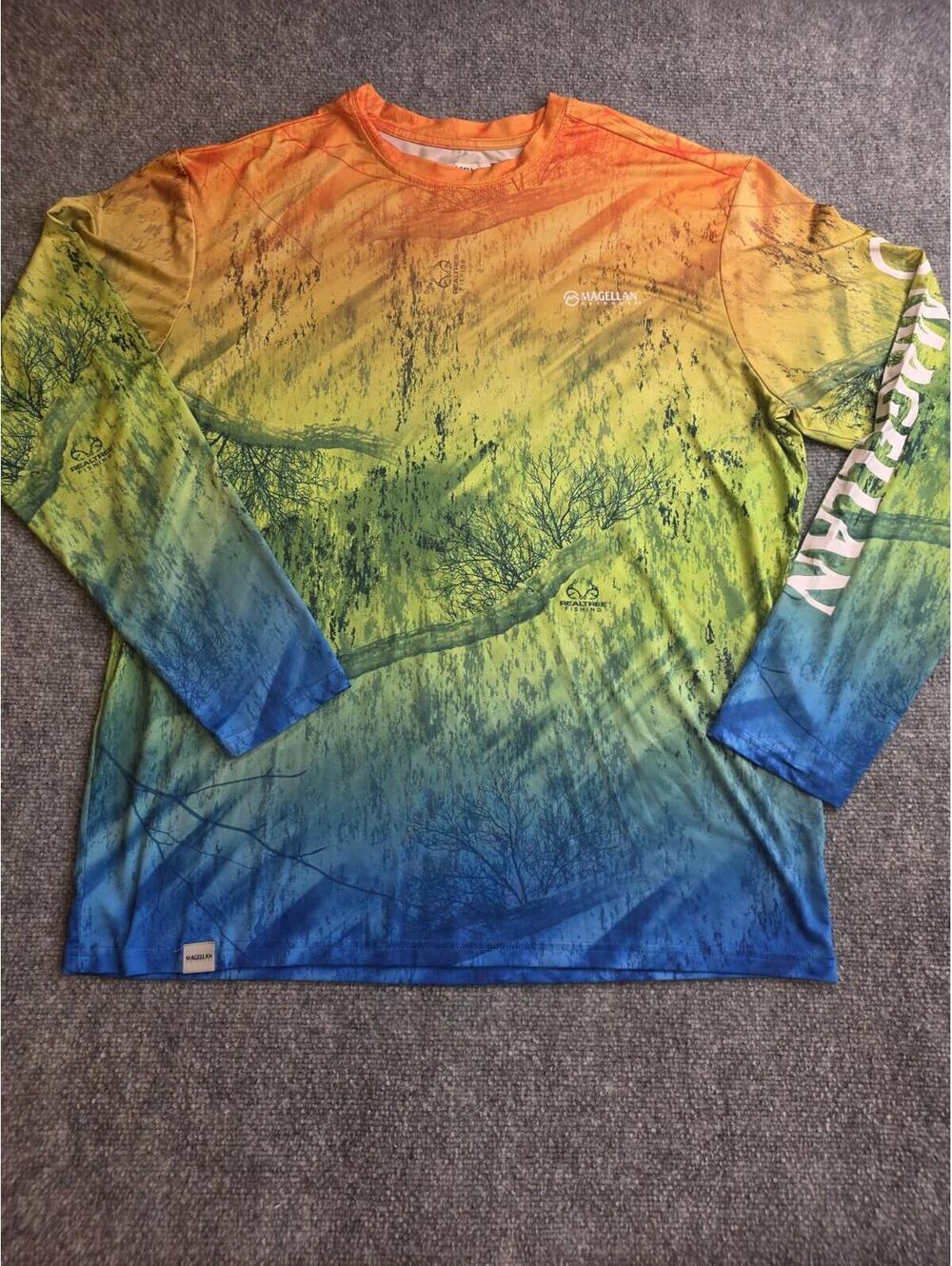 Magellan Outdoors Realtree Fishing Long Sleeve Performance Shirt Ombre UPF 50 L